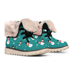 Teal Snowman Pattern Print Winter Boots