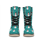Teal Snowman Pattern Print Winter Boots