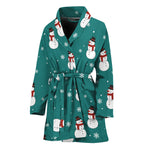 Teal Snowman Pattern Print Women's Bathrobe