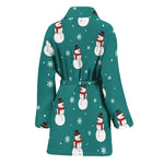 Teal Snowman Pattern Print Women's Bathrobe