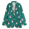 Teal Snowman Pattern Print Women's Blazer