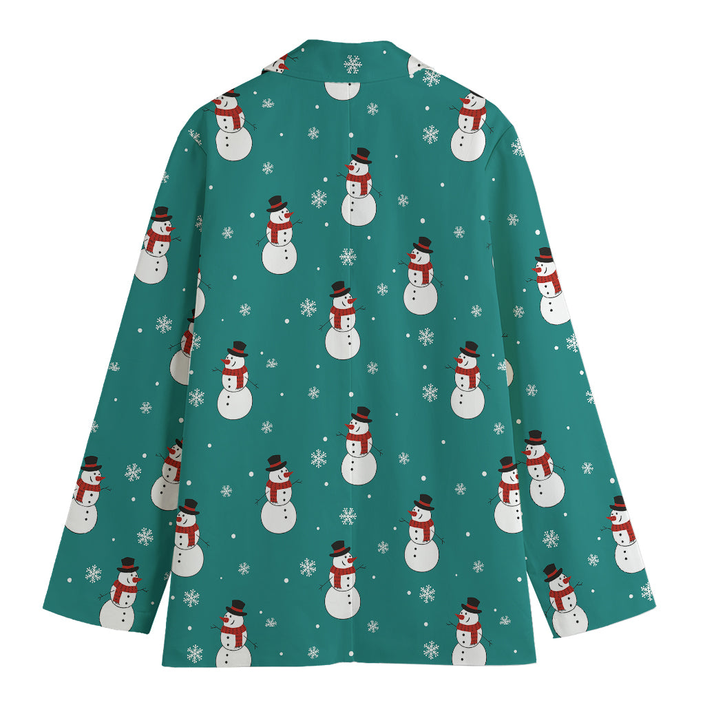 Teal Snowman Pattern Print Women's Blazer