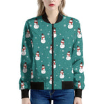 Teal Snowman Pattern Print Women's Bomber Jacket