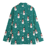 Teal Snowman Pattern Print Women's Cotton Blazer