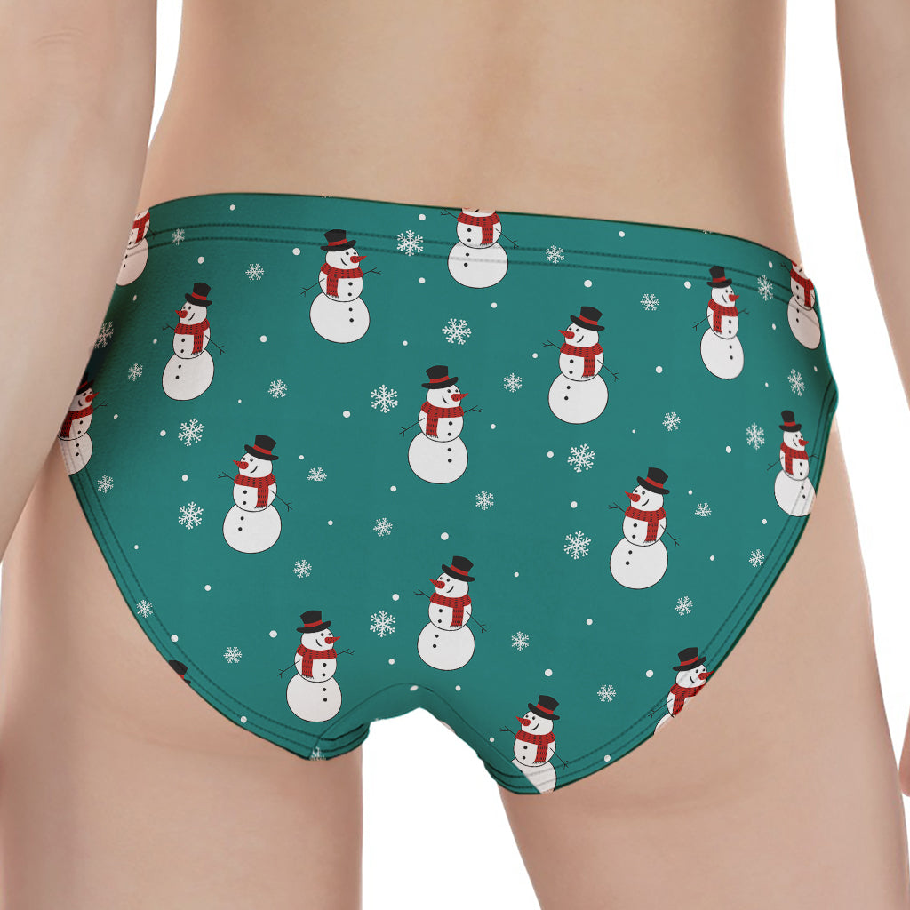 Teal Snowman Pattern Print Women's Panties