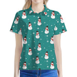 Teal Snowman Pattern Print Women's Polo Shirt