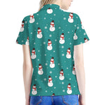 Teal Snowman Pattern Print Women's Polo Shirt