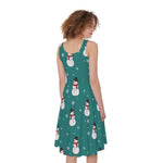 Teal Snowman Pattern Print Women's Sleeveless Dress