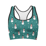 Teal Snowman Pattern Print Women's Sports Bra