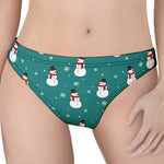 Teal Snowman Pattern Print Women's Thong