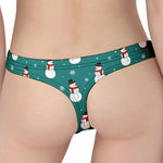 Teal Snowman Pattern Print Women's Thong