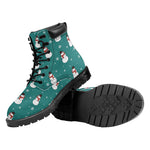 Teal Snowman Pattern Print Work Boots