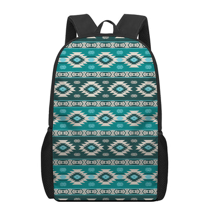 Teal Southwestern Navajo Pattern Print 17 Inch Backpack