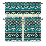 Teal Southwestern Navajo Pattern Print 3 Piece Kitchen Curtains