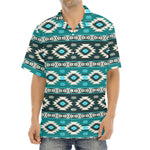 Teal Southwestern Navajo Pattern Print Aloha Shirt