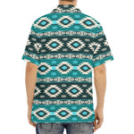 Teal Southwestern Navajo Pattern Print Aloha Shirt