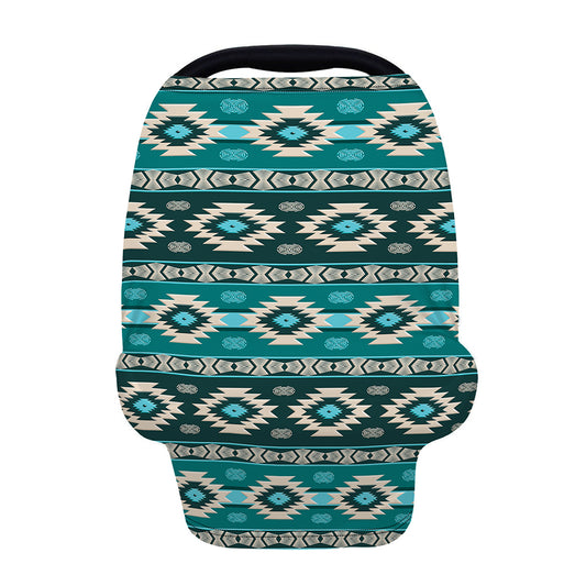 Teal Southwestern Navajo Pattern Print Baby Seat Cover