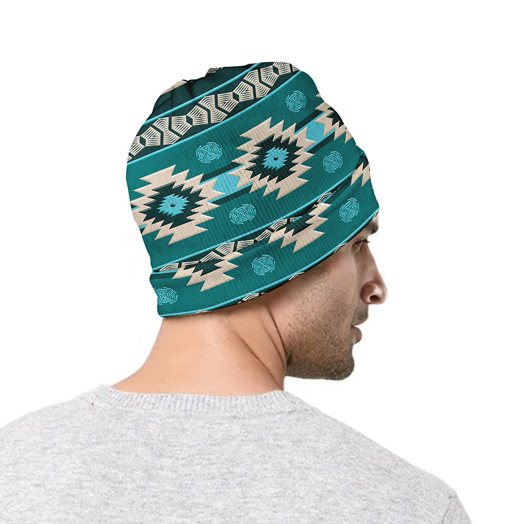 Teal Southwestern Navajo Pattern Print Beanie