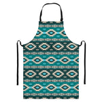Teal Southwestern Navajo Pattern Print Bib Apron With Pocket