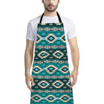 Teal Southwestern Navajo Pattern Print Bib Apron With Pocket