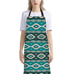 Teal Southwestern Navajo Pattern Print Bib Apron With Pocket