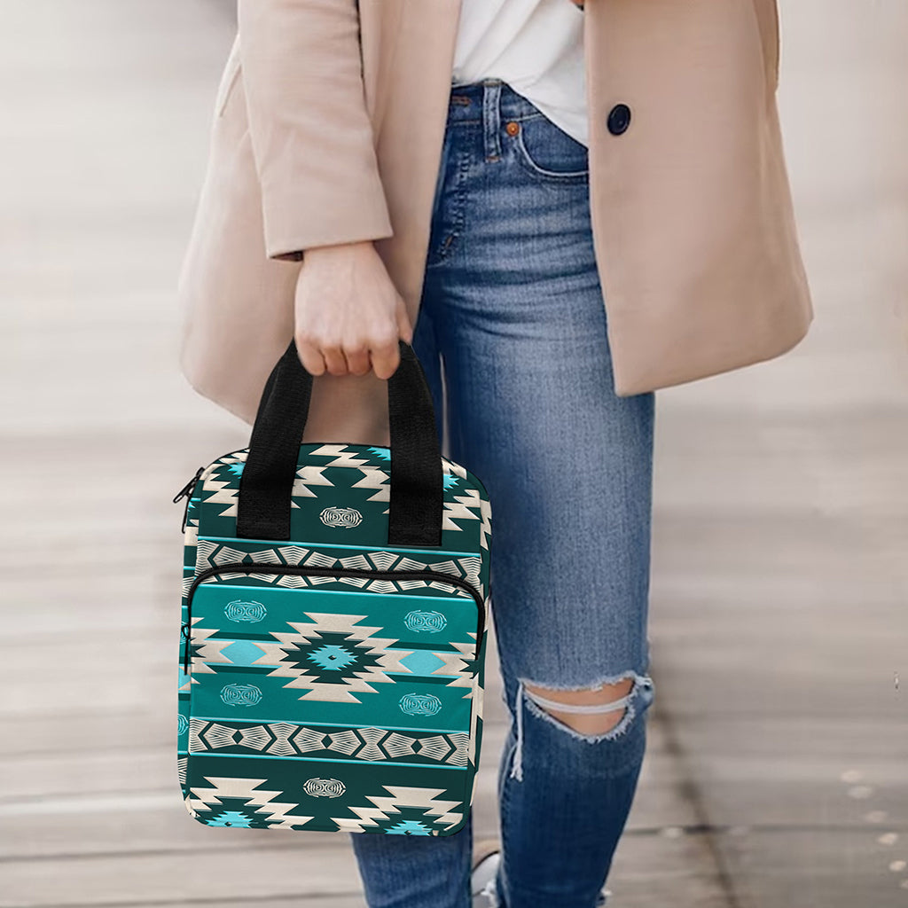 Teal Southwestern Navajo Pattern Print Bible Tote Bag