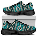 Teal Southwestern Navajo Pattern Print Black Chunky Shoes