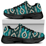 Teal Southwestern Navajo Pattern Print Black Chunky Shoes