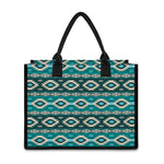Teal Southwestern Navajo Pattern Print Canvas Tote Bag
