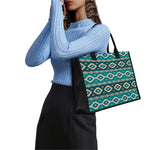 Teal Southwestern Navajo Pattern Print Canvas Tote Bag