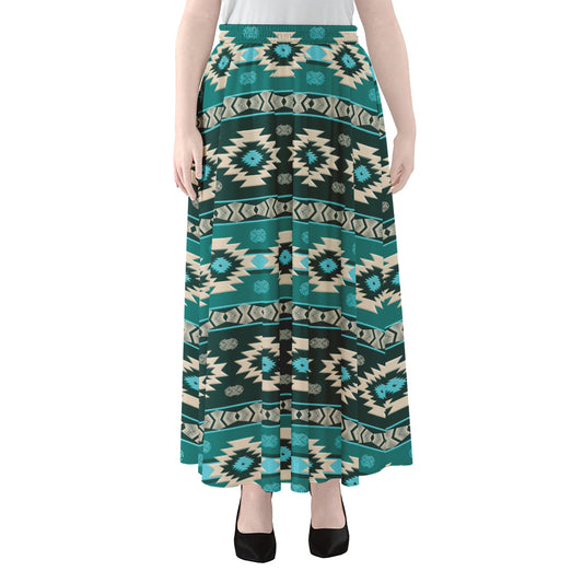 Teal Southwestern Navajo Pattern Print Chiffon Maxi Skirt