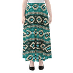 Teal Southwestern Navajo Pattern Print Chiffon Maxi Skirt