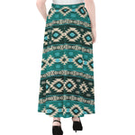 Teal Southwestern Navajo Pattern Print Chiffon Maxi Skirt