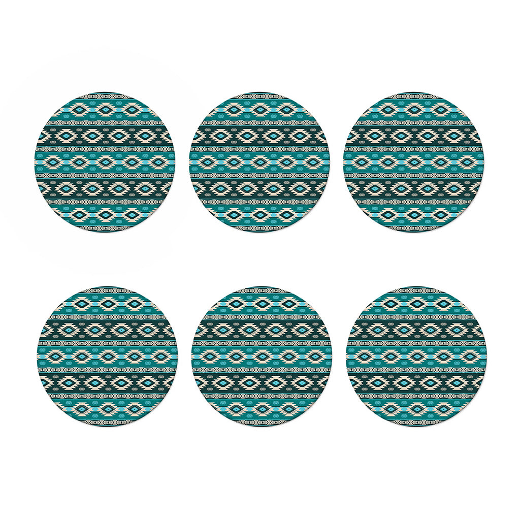 Teal Southwestern Navajo Pattern Print Coaster Set