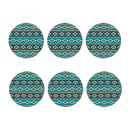 Teal Southwestern Navajo Pattern Print Coaster Set