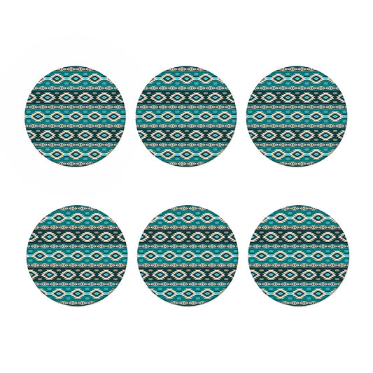 Teal Southwestern Navajo Pattern Print Coaster Set