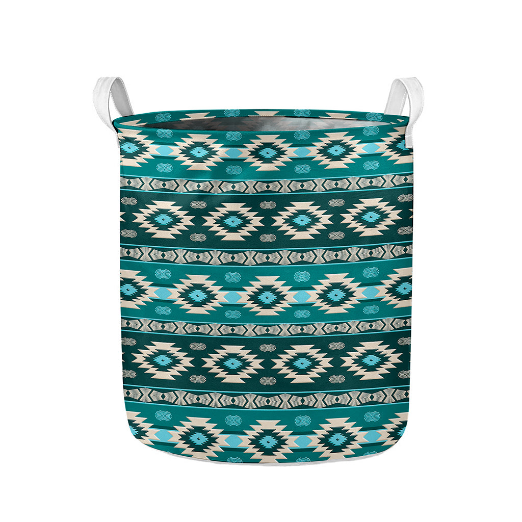 Teal Southwestern Navajo Pattern Print Collapsible Laundry Basket