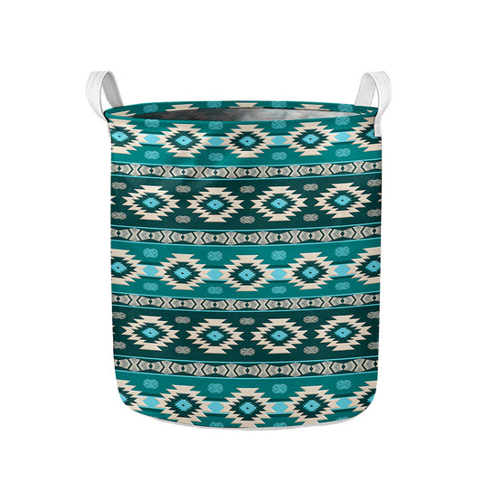 Teal Southwestern Navajo Pattern Print Collapsible Laundry Basket
