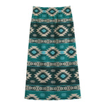 Teal Southwestern Navajo Pattern Print Cotton Front Slit Maxi Skirt
