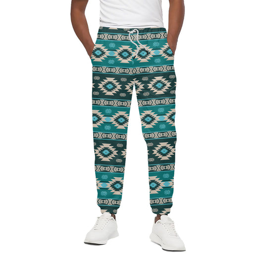 Teal Southwestern Navajo Pattern Print Cotton Pants
