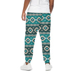 Teal Southwestern Navajo Pattern Print Cotton Pants