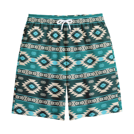 Teal Southwestern Navajo Pattern Print Cotton Shorts
