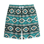 Teal Southwestern Navajo Pattern Print Cotton Shorts