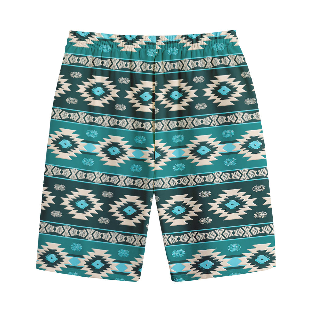 Teal Southwestern Navajo Pattern Print Cotton Shorts