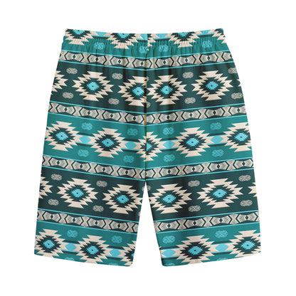 Teal Southwestern Navajo Pattern Print Cotton Shorts