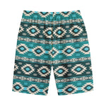 Teal Southwestern Navajo Pattern Print Cotton Shorts