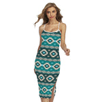 Teal Southwestern Navajo Pattern Print Cross Back Cami Dress