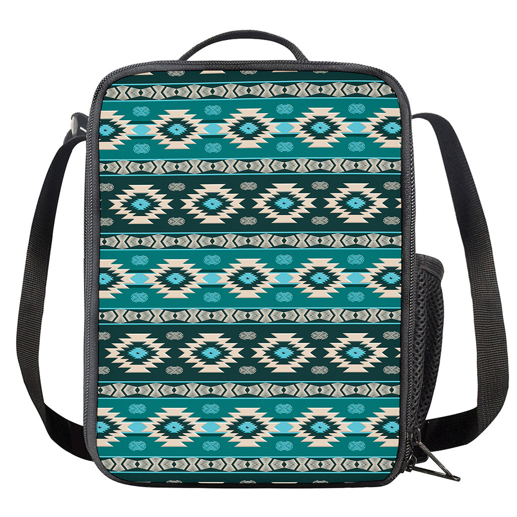 Teal Southwestern Navajo Pattern Print Crossbody Lunch Bag
