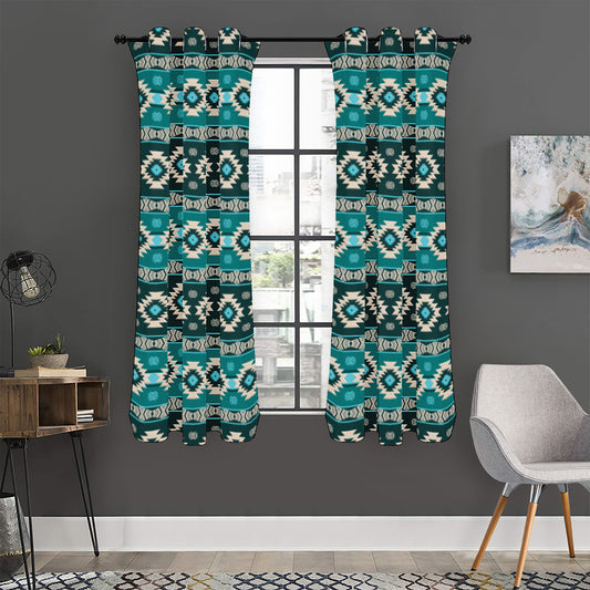 Teal Southwestern Navajo Pattern Print Curtain