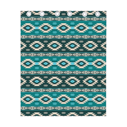 Teal Southwestern Navajo Pattern Print Curtain